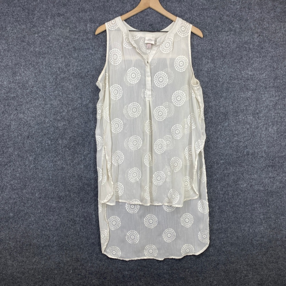 Knox Rose Womens XL Cream Embroidered High Low Sleeveless Tunic Top Boho Ivory